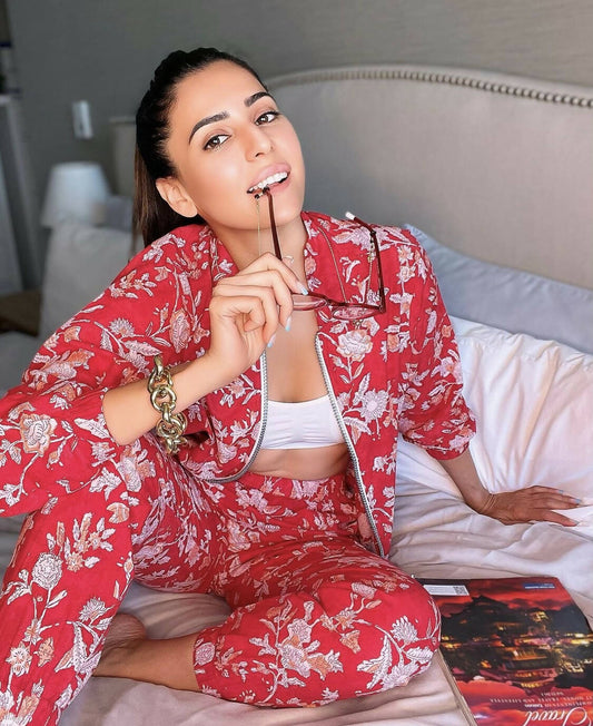 Red Floral Print Athleisure Set