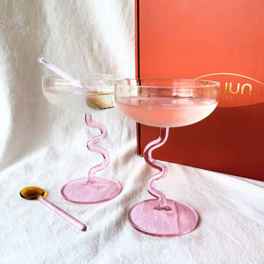 Swirl Gift Box - Two Swirl Cocktail Glasses + Two Stirring Spoons (unpacked)