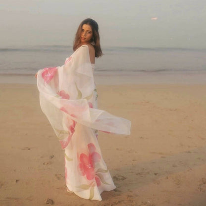 Flora Sequins Saree In White