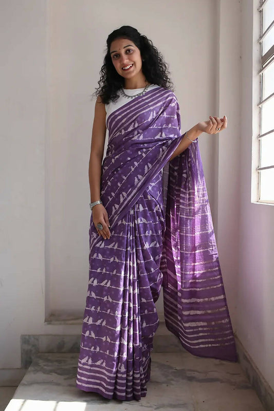 Little Birdies - Hand Block Saree