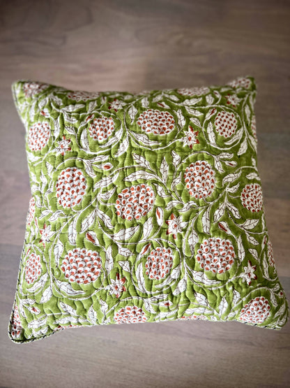 Quilted Cushion Cover| Light Green & Pink (Set of 2)