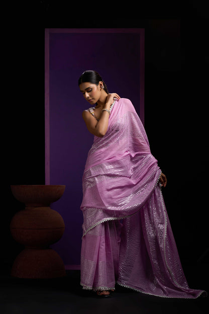 Lavender Shine Silver Gota Border Saree