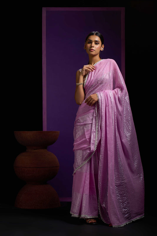 Lavender Shine Silver Gota Border Saree