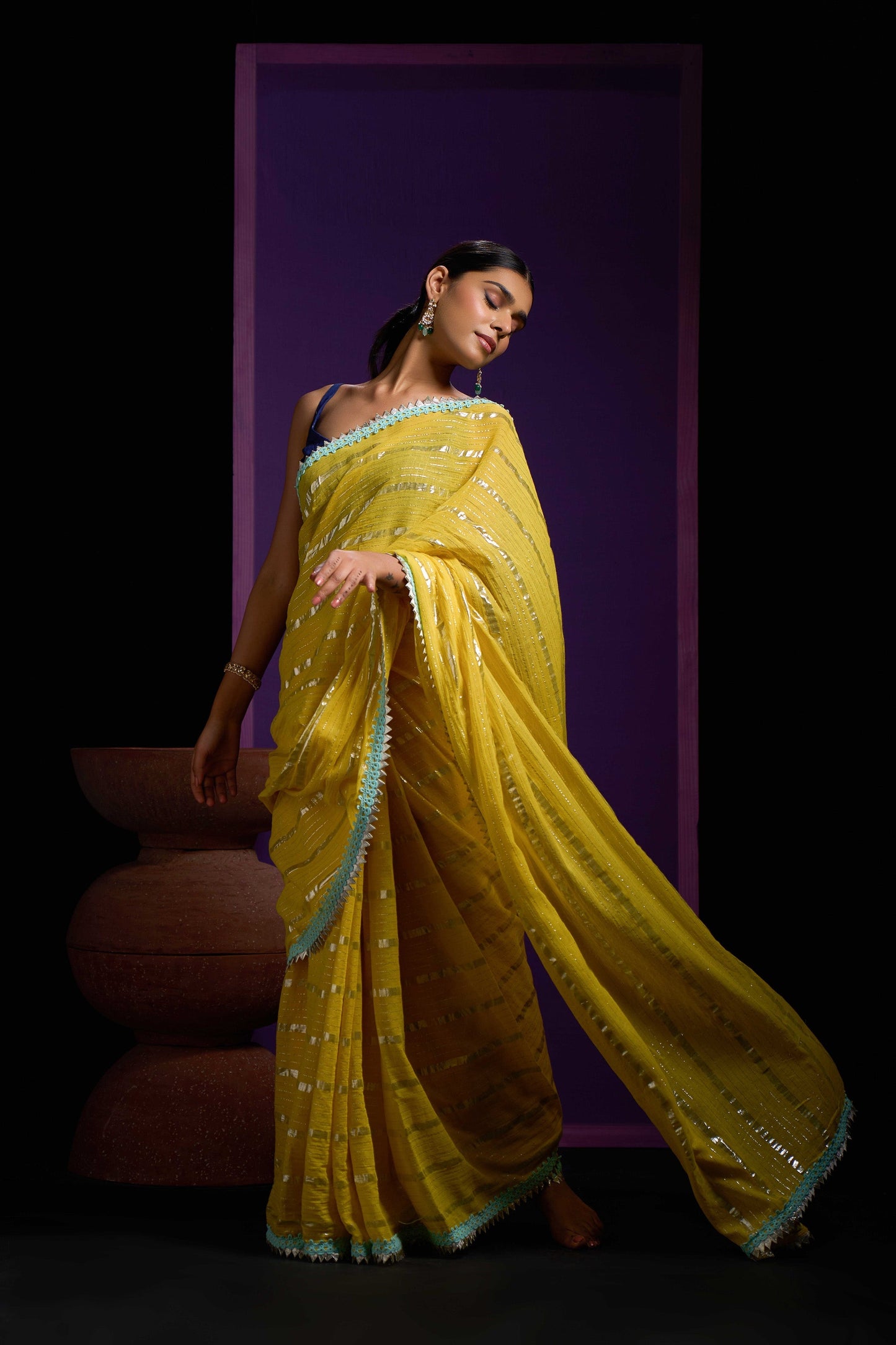 Yellow Tohfa Gota Border Saree