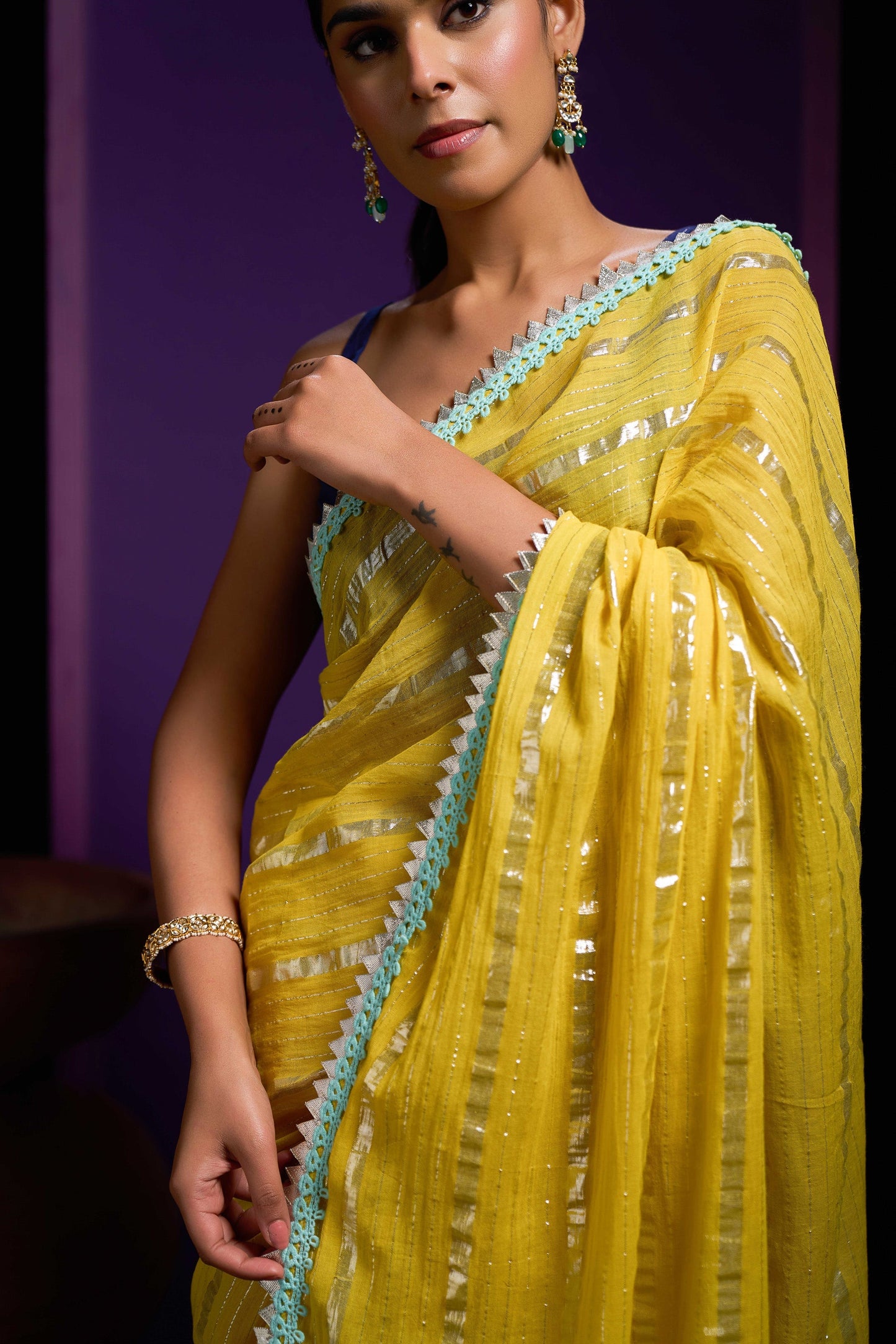 Yellow Tohfa Gota Border Saree