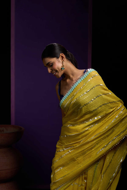 Yellow Tohfa Gota Border Saree