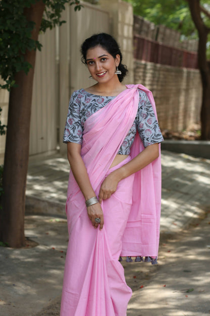 Mulmul Cotton Saree with Tassels