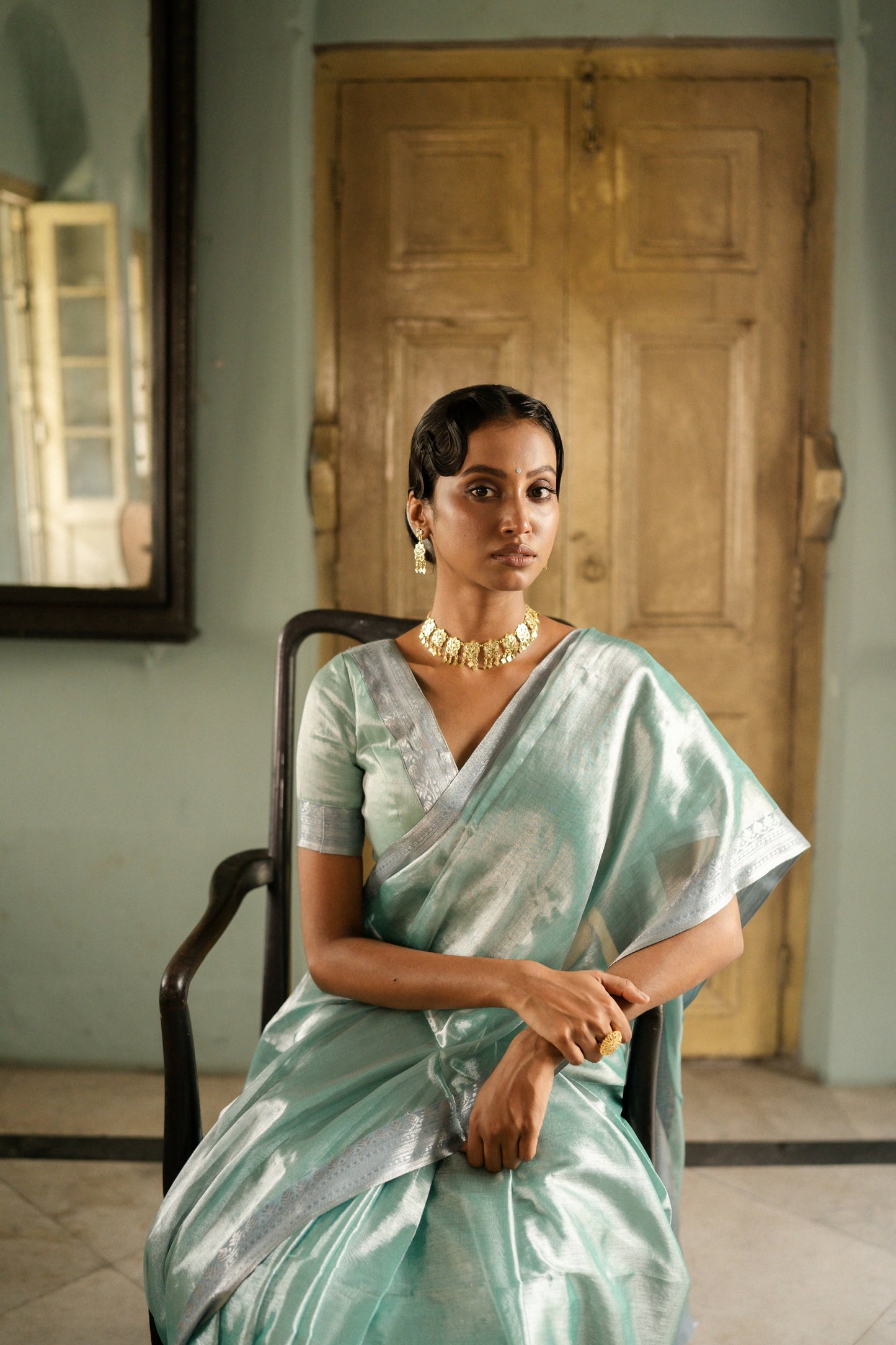 Empress Of The Ocean Mulberry silk Tissue Saree