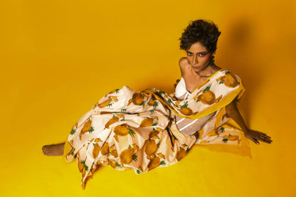 Coconut Yellow Chanderi Printed Saree