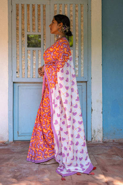 Anantha Orange Mul Cotton Saree