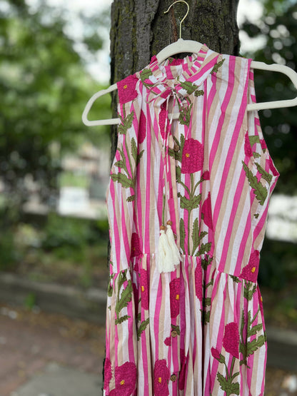 Pink Poppy Flower Tier Dress (Sleeveless)