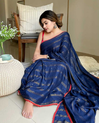 Blue Sapphire Gold Zari Weave Saree