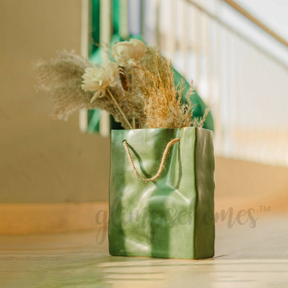 Crinkled Paper Bag Ceramic Vase