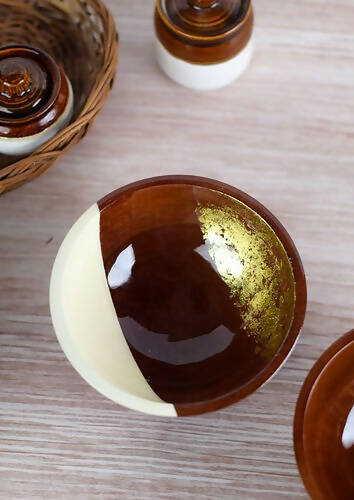 Serving Bowl Wooden White and Gold