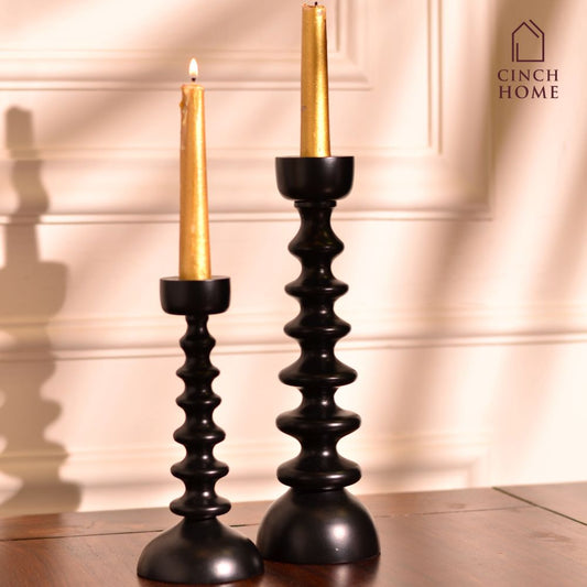 Nordic Matte Black Candle Stands (Set of 2)