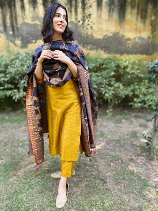 Mustard Yellow Cotton Silk Set