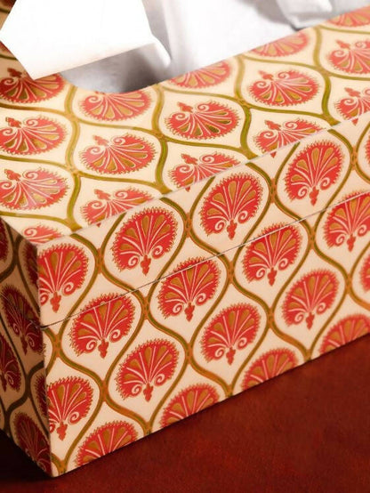 Tissue Box Wooden Printed Moroccon Red and Gold Motif