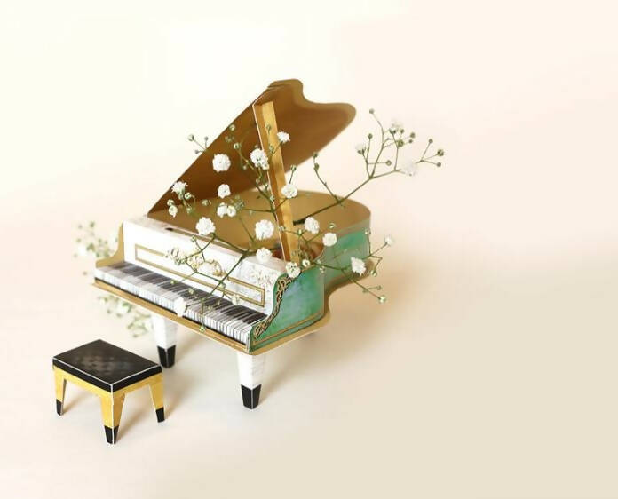 Turquoise Mini Grand Piano Calendar 2025 - Diy Paper Craft Kit