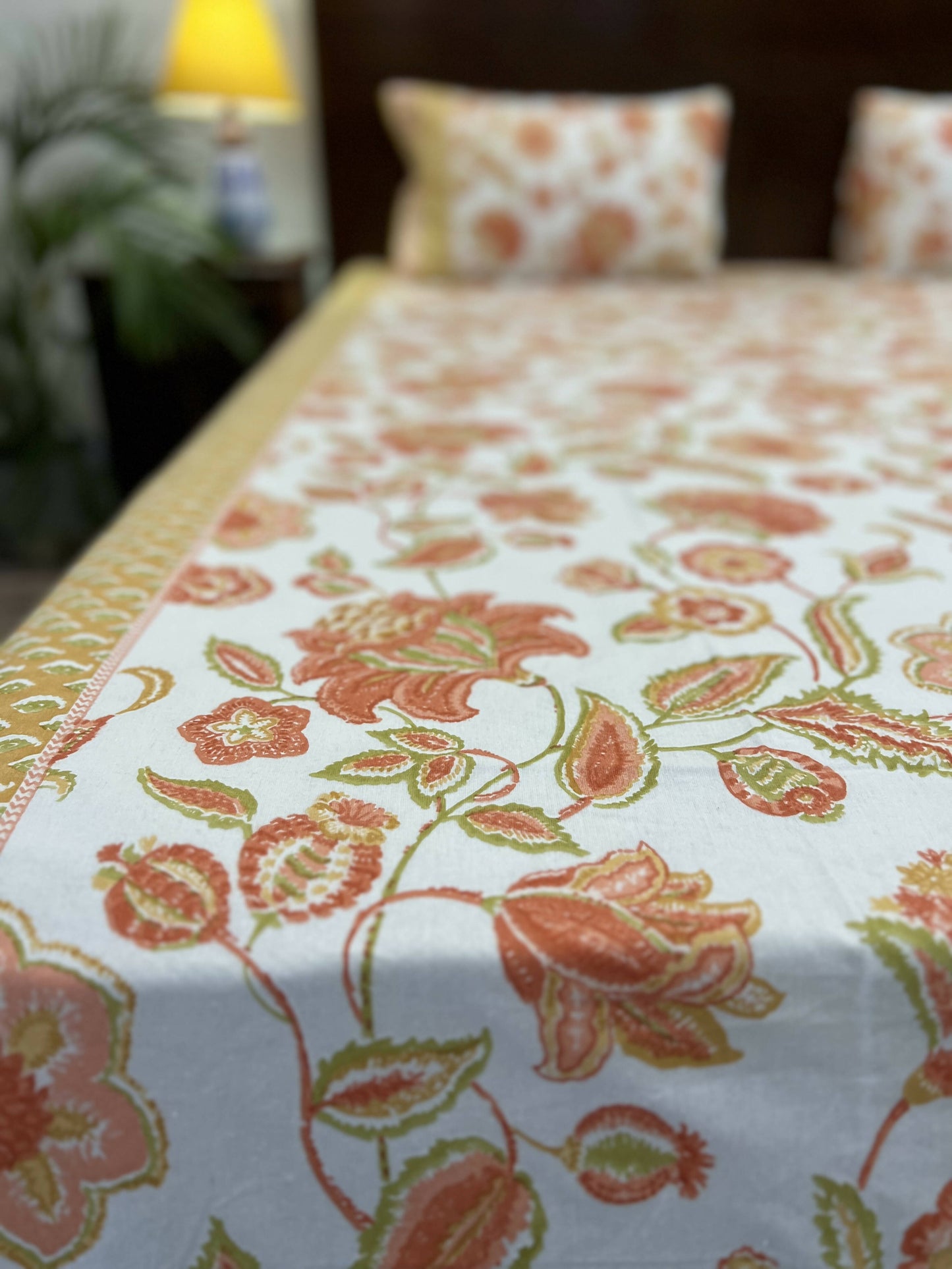 King Size | 90*108 Inches | Orange Floral