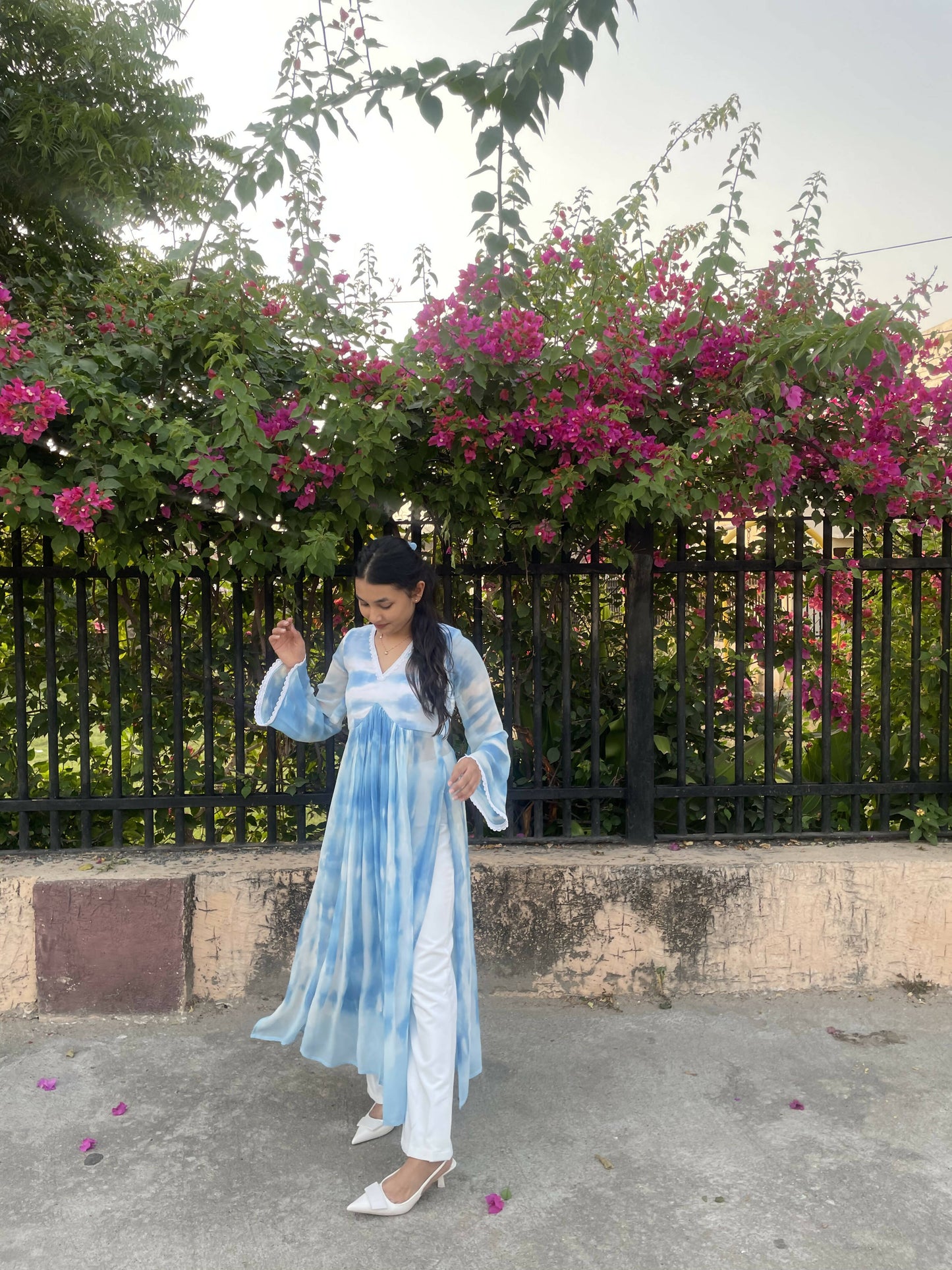 Blue and White Shibori Tie Dye Splash Kurta