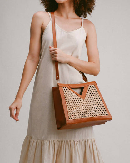 Rattan Weave Tan Sling/ Tote