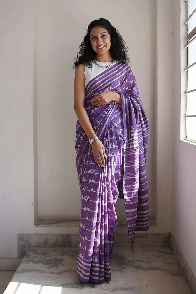 Little Birdies - Hand Block Saree