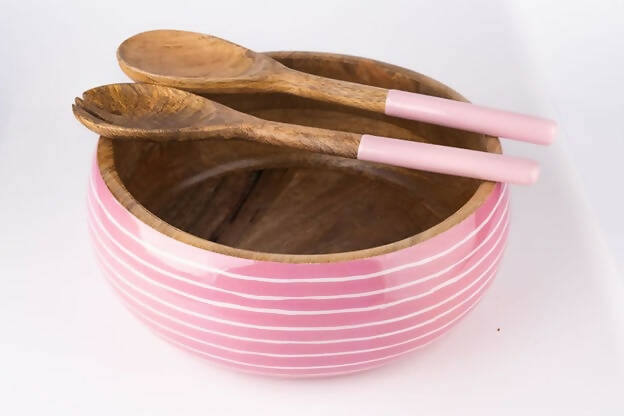 Salad Bowl + Server Set Wooden Blush Pink