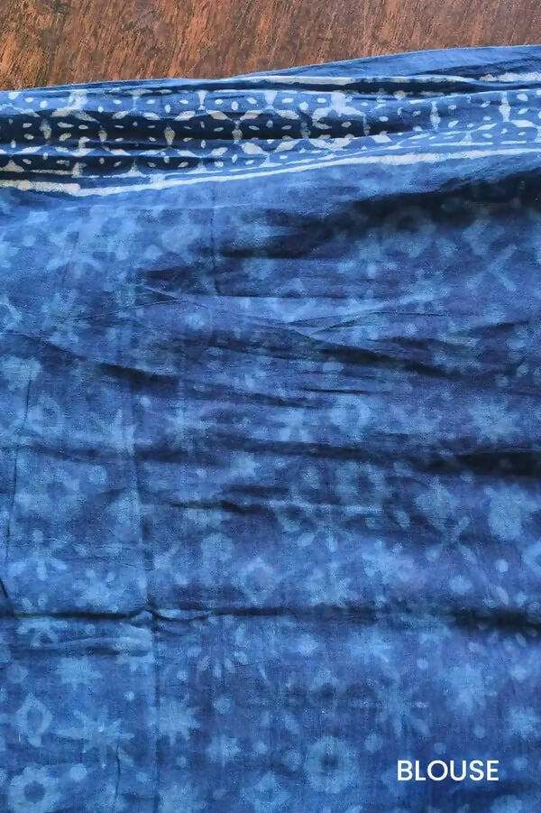 Take Me Back To Benaras - Indigo Dabu Hand Block Printed Mulmul Cotton Bagru Saree