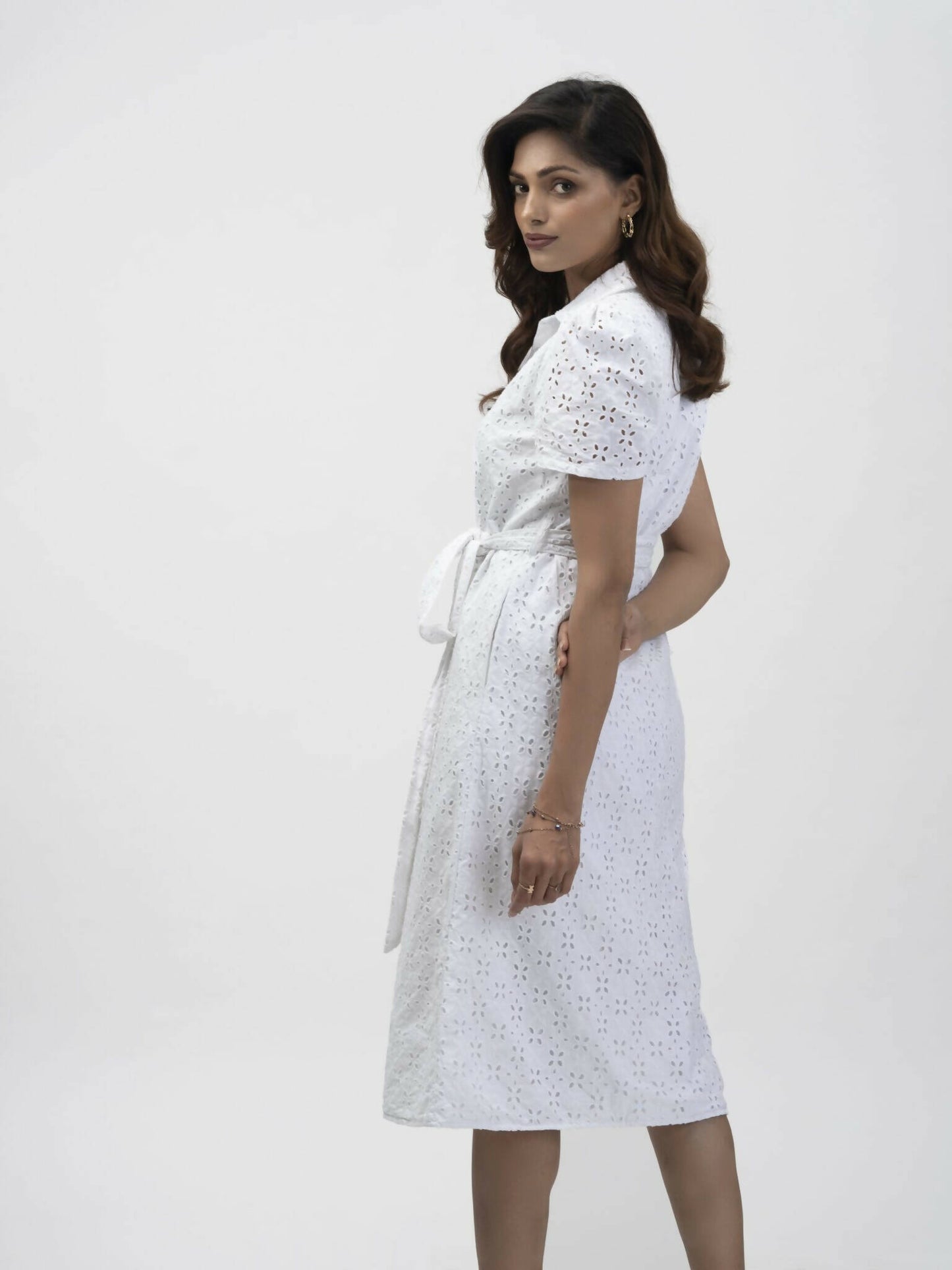 White Schiffli Shirt Dress