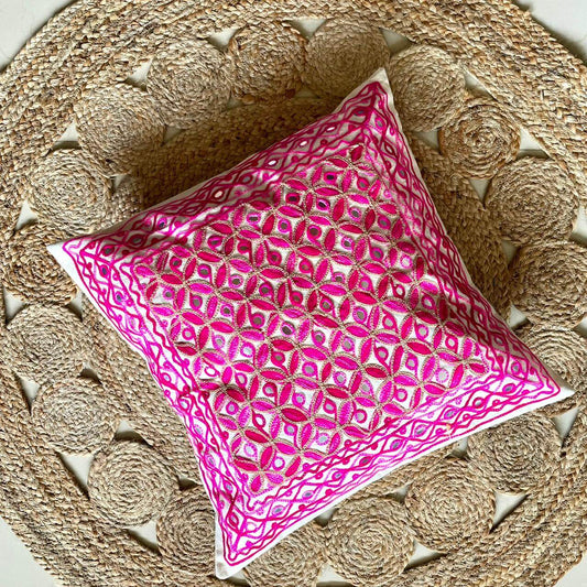 Shades Of Pink Aari Embroidery Cushion Cover (Set Of 2)