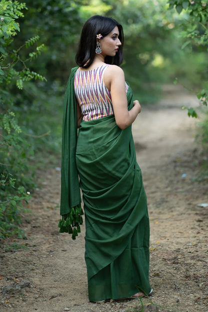 Slytherin Dark Green Saree