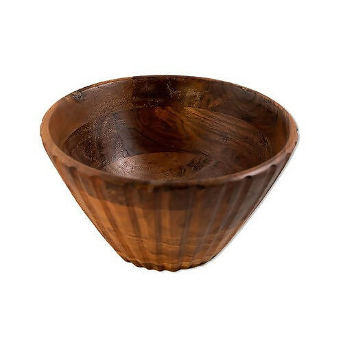 Serving Bowl Wooden Ribbed Large