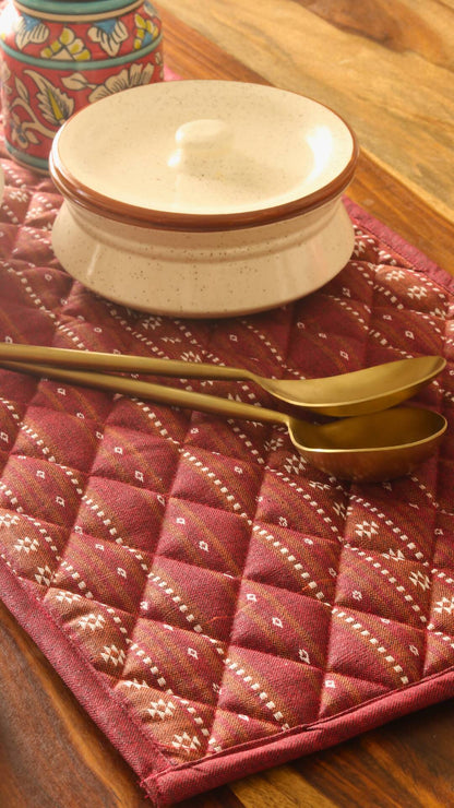 Woven Ruby Red Reversible, Wipeable & Heat resistant Cotton Tablepad