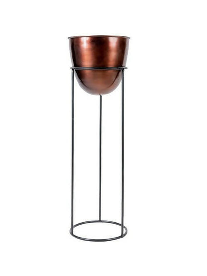 Planter Copper Antique with Black Stand 22"