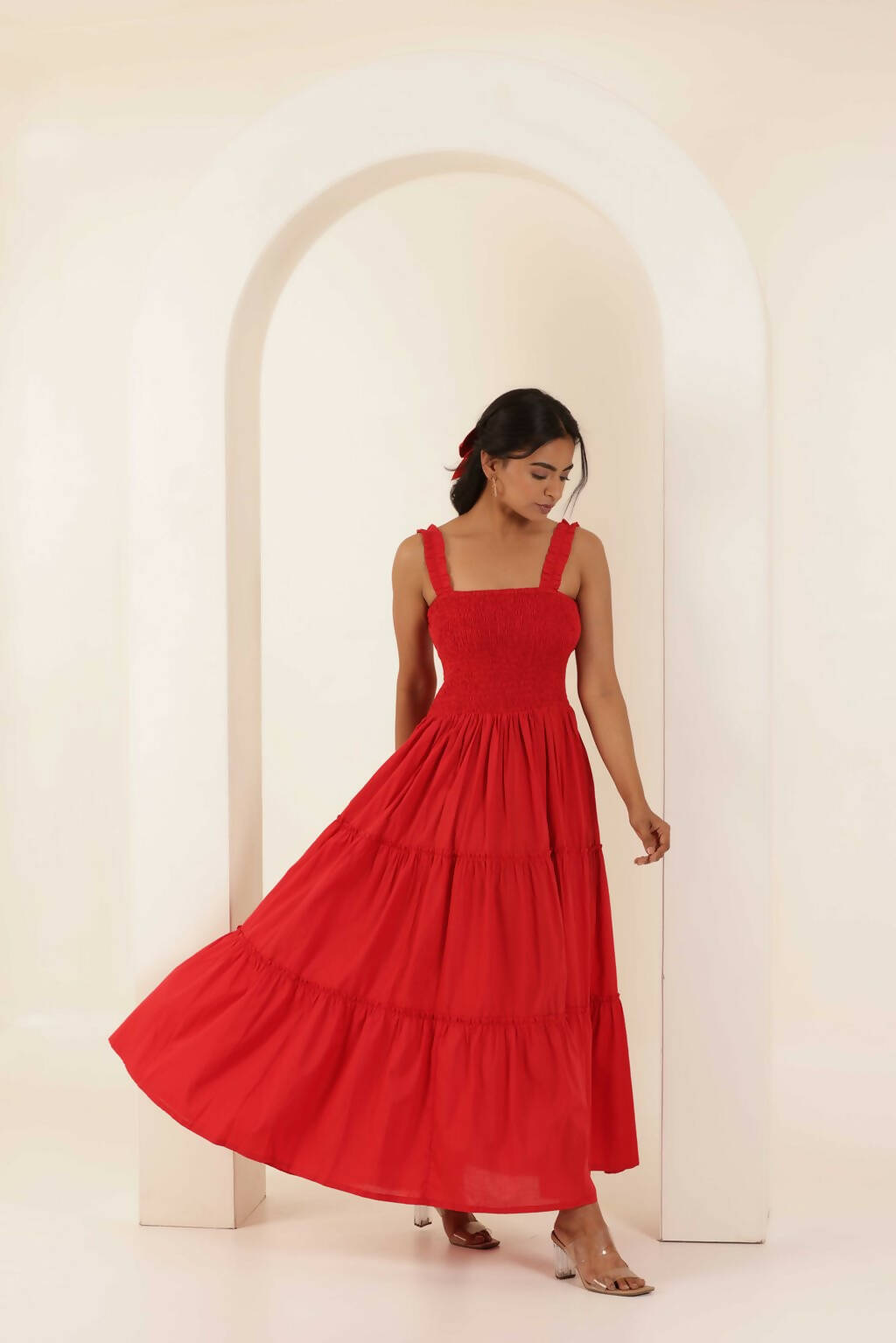 Red Maria Maxi Tiered Dress