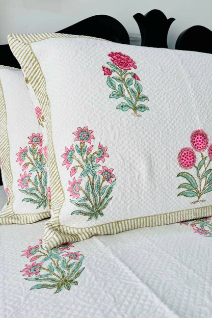 Rosia Handblock Printed Jacquard Bedcover