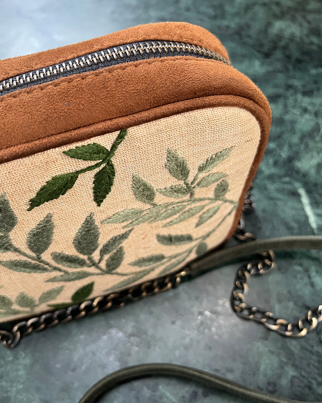 Leafy Vegan Suede Sling/Belt Bag
