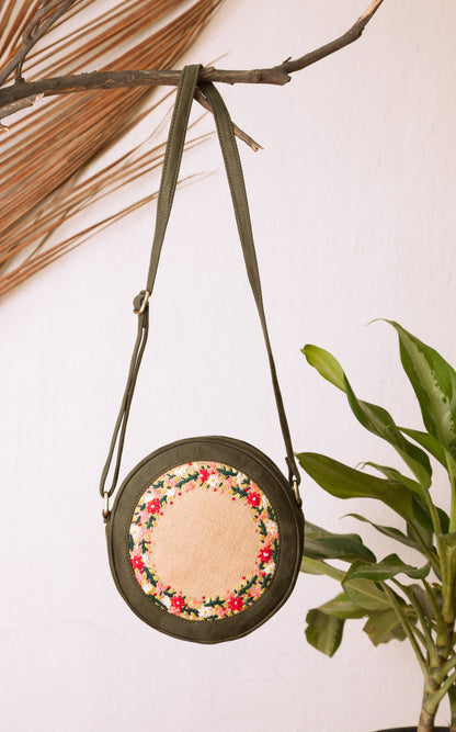 Olive and Jute Floral Round Sling