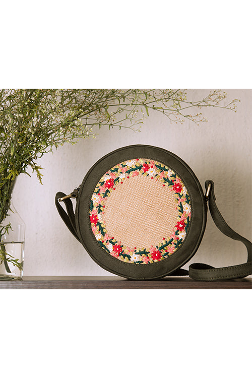 Olive and Jute Floral Round Sling