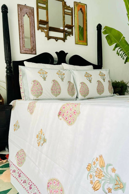 Paisley Hand Block Printed Cotton Bedsheet - King Size