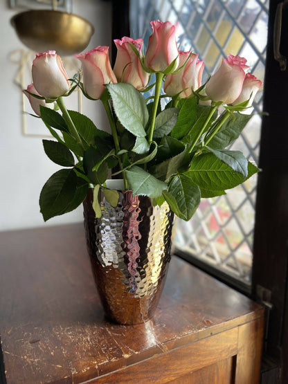 Flare Tumbler Vase in Hammered Antique Gold Finish