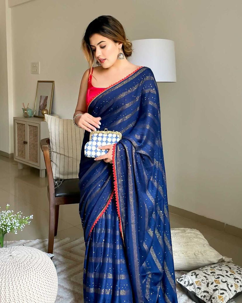 Blue Sapphire Gold Zari Weave Saree