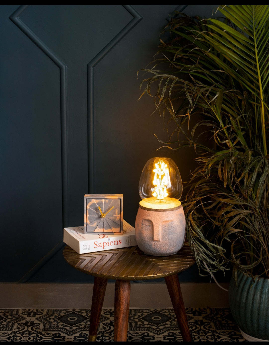 Desk Clock & Face Lamp Combo- Grey and Peach