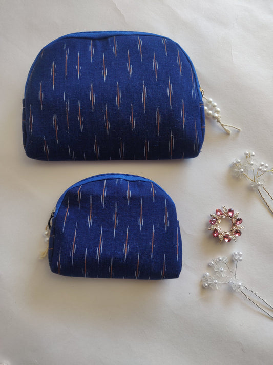Ikat Blue Utility Pouches - Set of 2