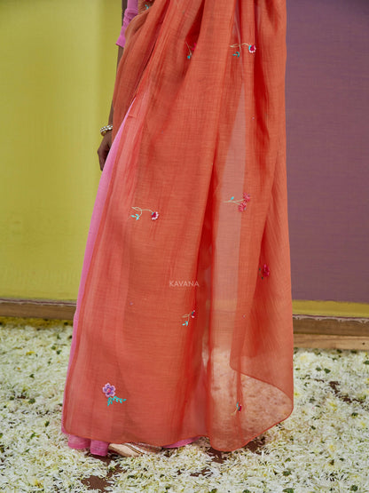 Suman Orange Pink Chanderi Saree