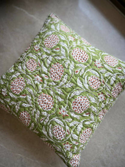 Quilted Cushion Cover| Light Green & Pink (Set of 2)