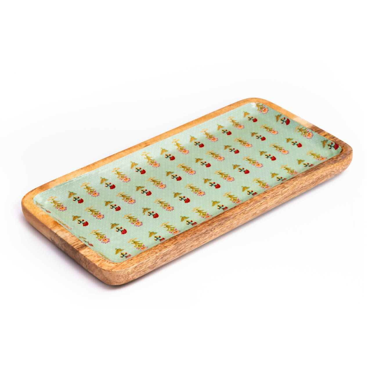 Wooden Platter - Mughal Flowers Green