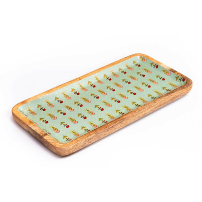 Wooden Platter - Mughal Flowers Green