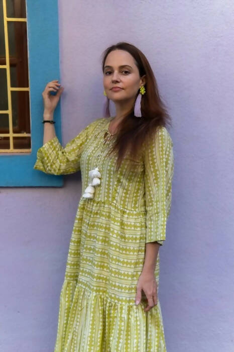 Sweet Lime - Cotton Hand Blockprinted Maxi Dress