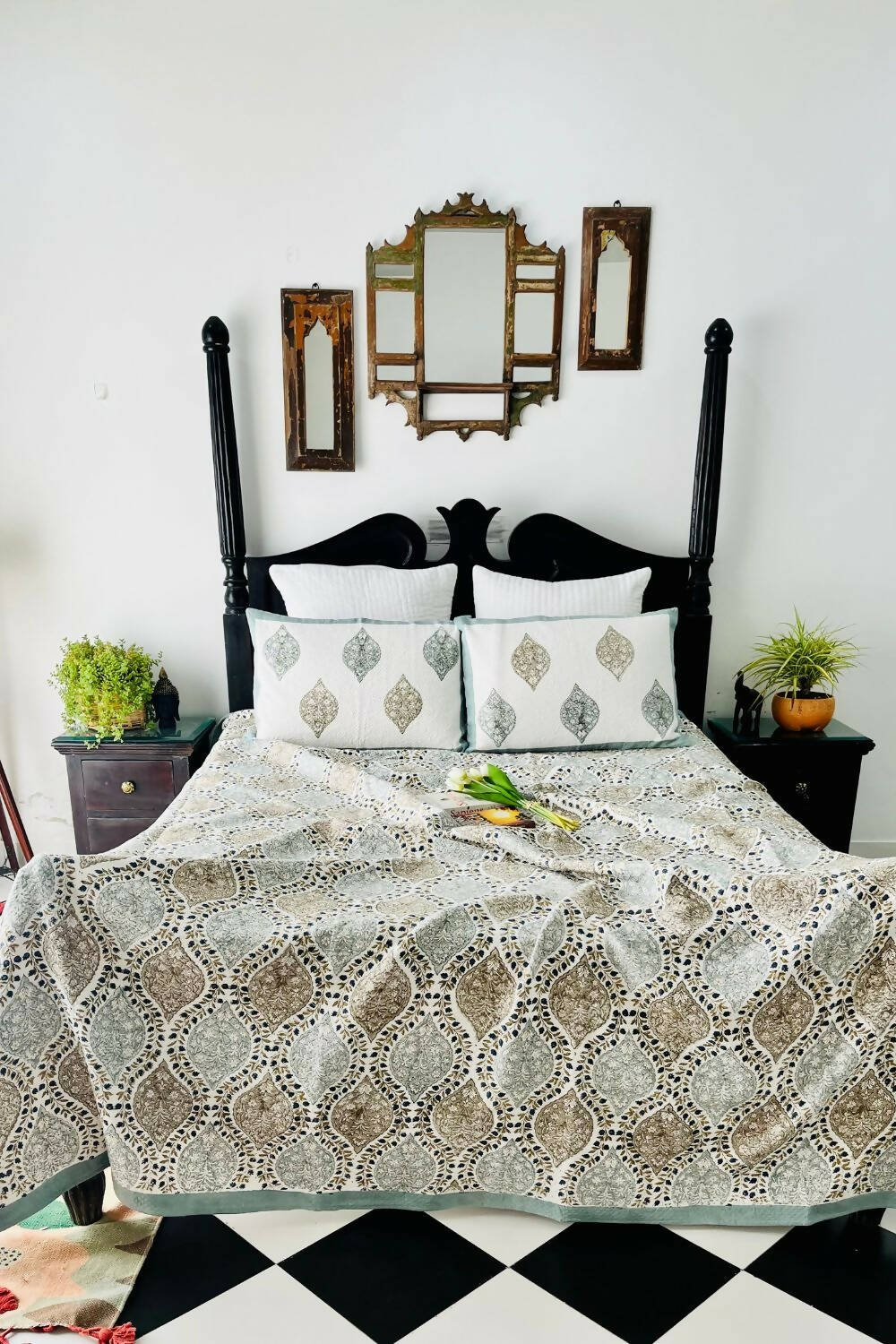 Gulnar Handblock Printed Jacquard Bedcover - Queen Size